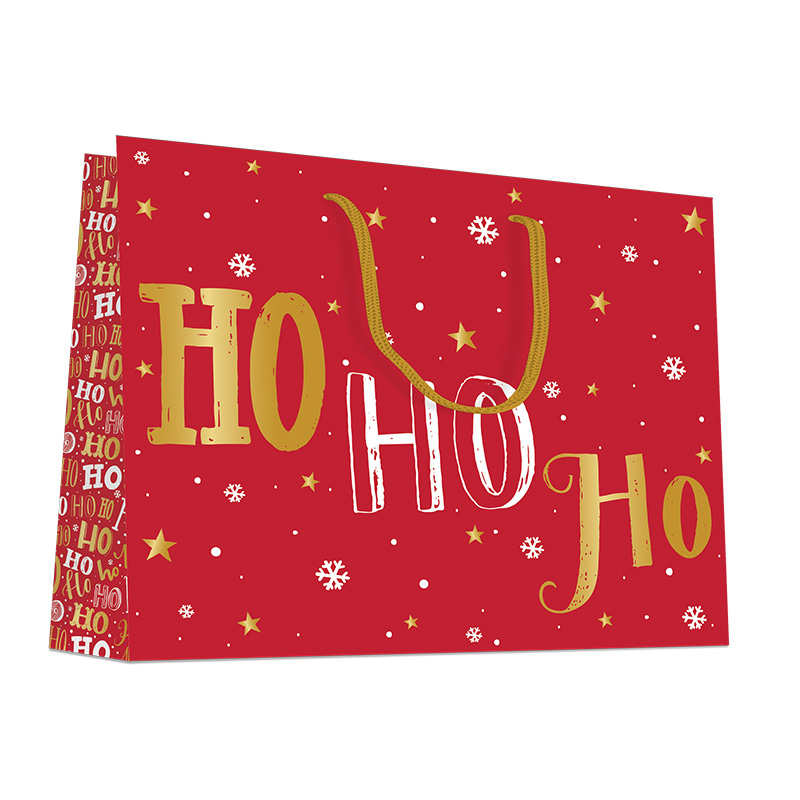 Luxury Christmas Gift Bag with Rope Handles - Design HoHoHo - Wide Extra Large Size - 20x Per Pack