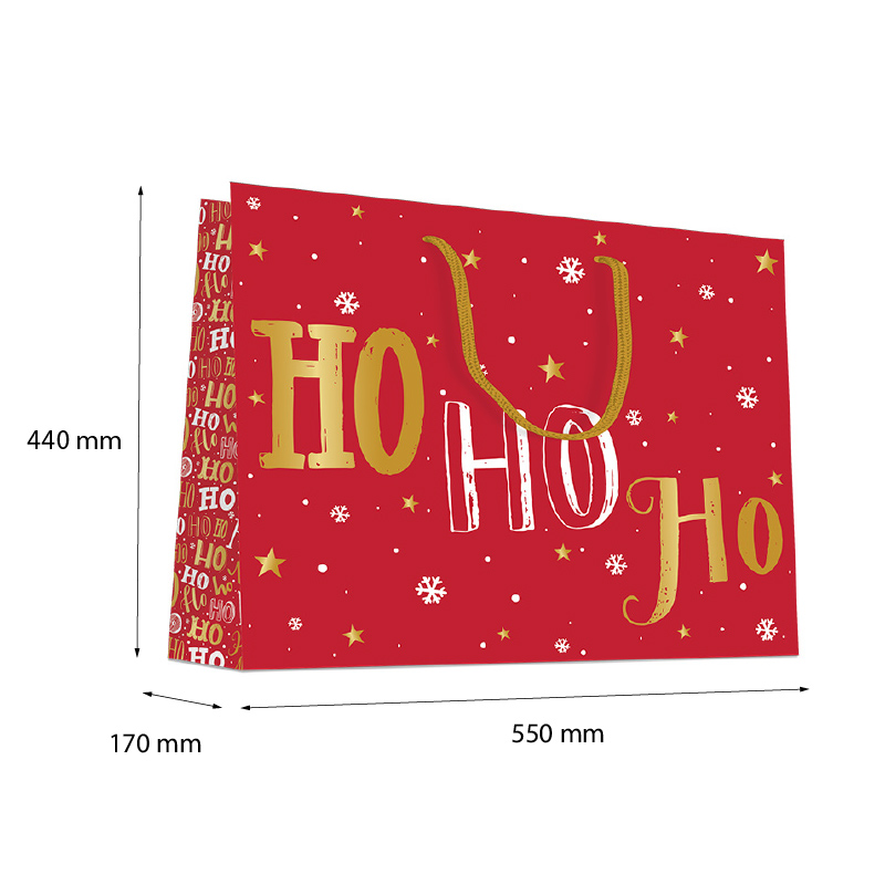 Luxury Christmas Gift Bag with Rope Handles - Design HoHoHo - Wide Extra Large Size - 20x Per Pack