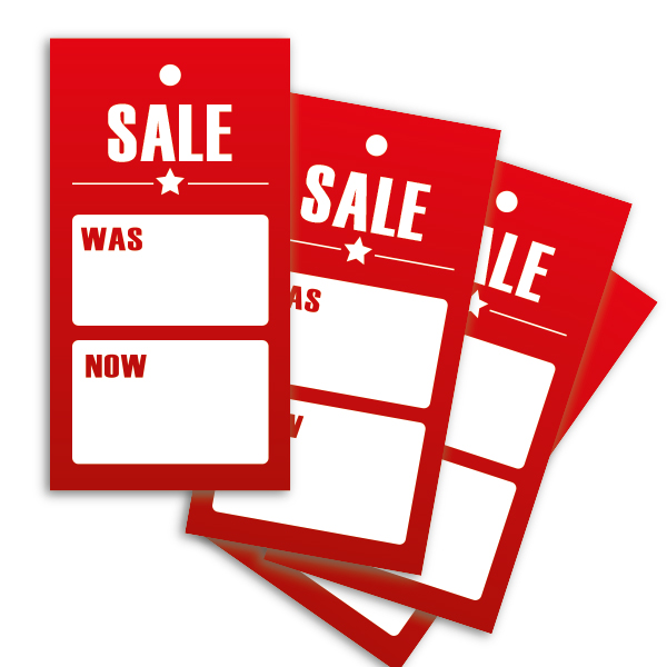 Strung Pricing Tags - Sale  45mm x 85mm - 100 Per Pack