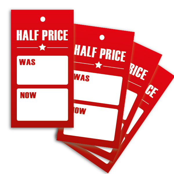 Bright Red Promotional Sale Stickers - Buy 1 Get 1 Half Price - 1 Roll