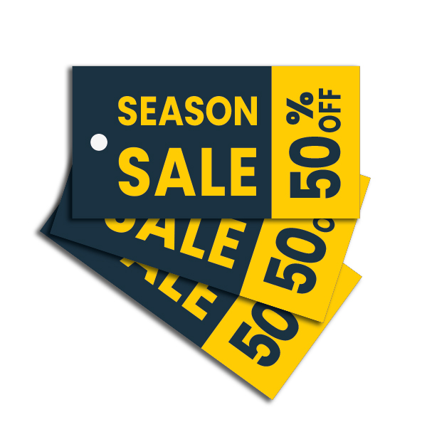Strung Pricing Tags - Season Sale 50 Off 45mm x 85mm - 100 Per Pack