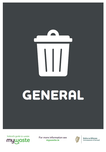  Label A5 - General Waste Black - 1x Per Pack