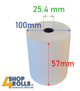 Thermal Till Rolls 57mm x 100mm x 25mm Core - 10x Rolls Per Box