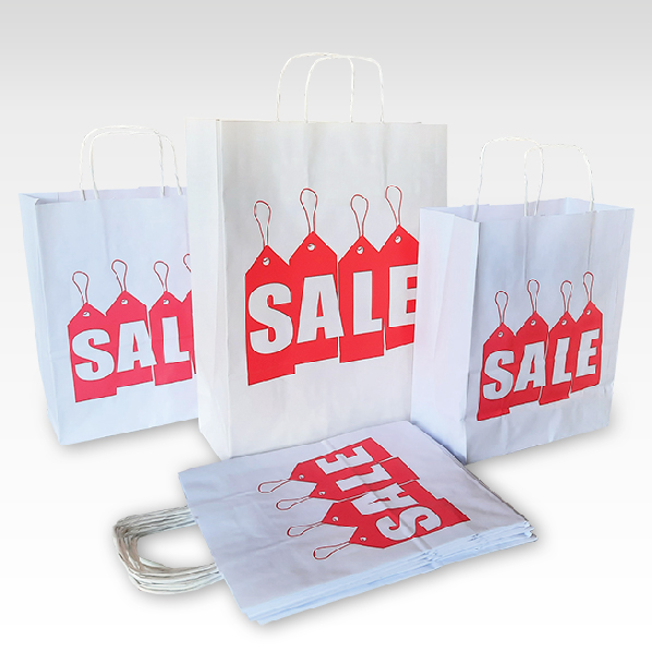 Twisted Rope Handle White Sale Bags - Large - 250x Per Pack