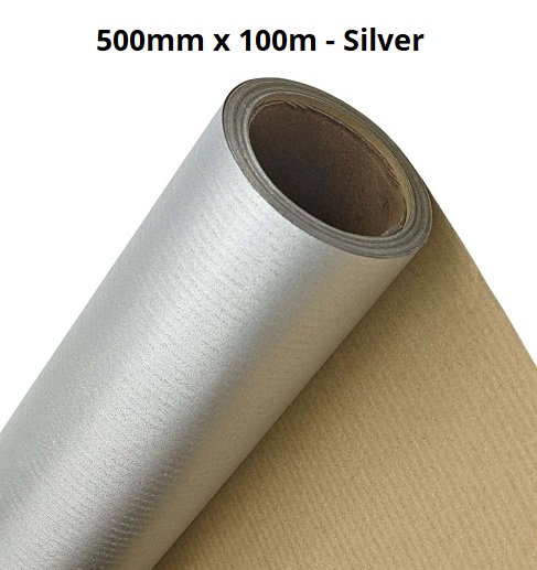 Silver Pure Ribbed Kraft Rolls - 500mm x 100m 65gsm - 1x Roll Per Pack