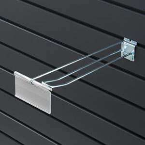 Slatwall Double Hook with Swinging Pocket 250mm - 1x Per Pack