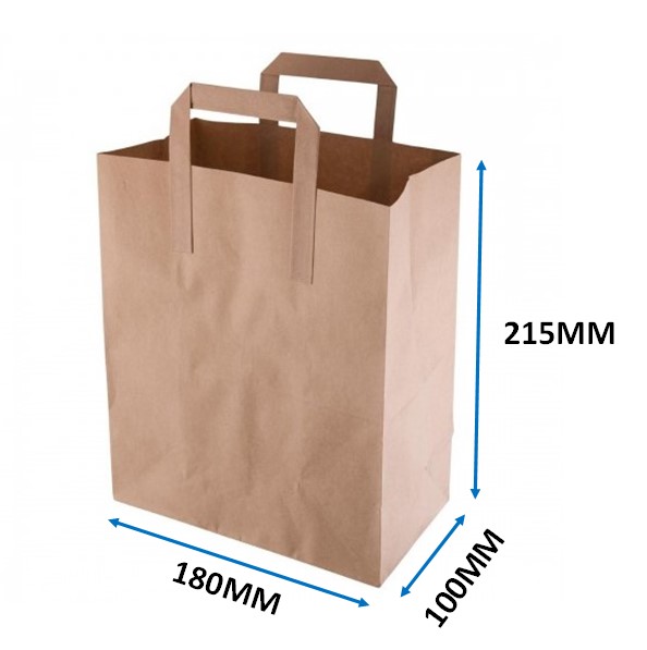 Small Takeaway Bags - Flat Handle Kraft - 250x Per Pack