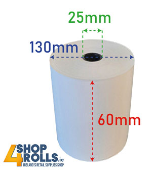 Thermal Till Rolls 60mm x 130mm x 25mm Core - 10 Rolls Per Box