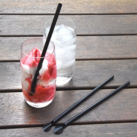 PP Straws Black Spoon Like  - 8mm x 200mm - 200x Per Pack