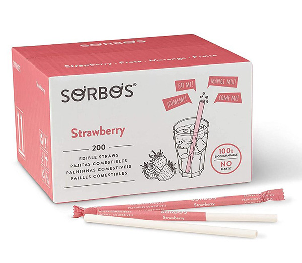Sorbos Edible Straws Strawberry - 8mm x 195mm - 200x Per Pack