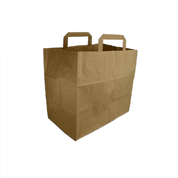 Extra Wide Bottom Bags - Takeaway Flat Handle Kraft - 125x Per Pack