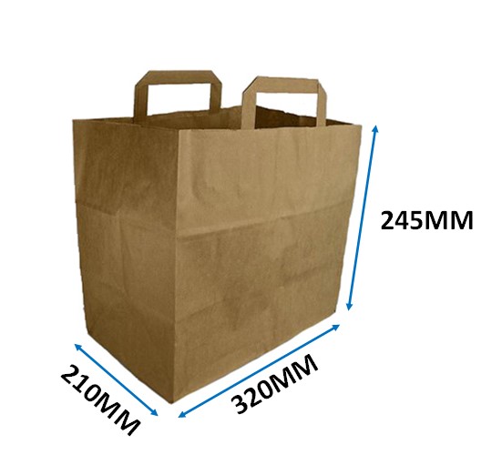 Extra Wide Bottom Bags - Takeaway Flat Handle Kraft - 125x Per Pack
