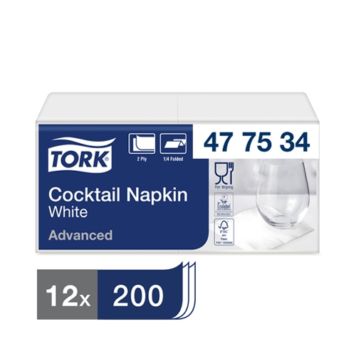 Tork Cocktail Napkins 2-Ply White - 200x Per Pack