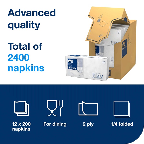 Tork Cocktail Napkins 2-Ply White - 200x Per Pack