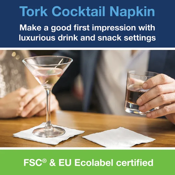Tork Cocktail Napkins 2-Ply White - 200x Per Pack