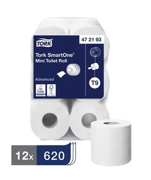 Tork T9 SmartOne Mini Toilet Roll 2-Ply - 620 Sheets - 12 Rolls Per Pack