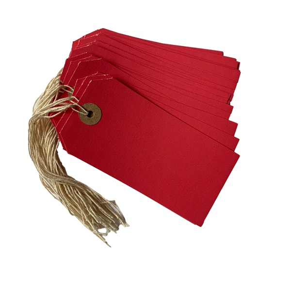 Strung Tags 120mm x 60mm Red - 1000x Per Pack