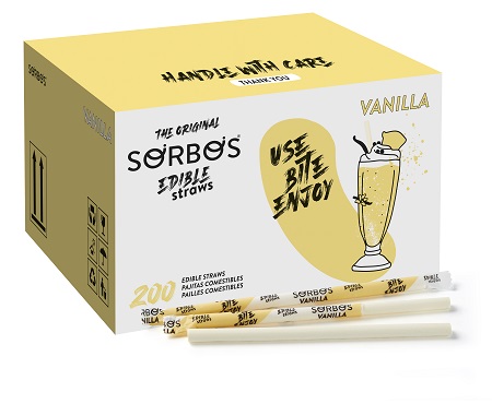 Sorbos Edible Straws Vanilla - 8mm x 195mm - 200x Per Pack