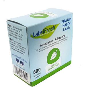 Allergy Food Label Vegan - 30mm x 30mm - 500 Labels Per Pack