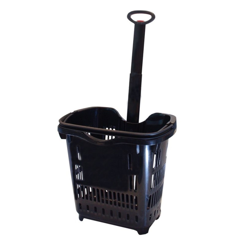 Black Plastic Shopping Basket on Wheels 43Litre - 1x Per Pack