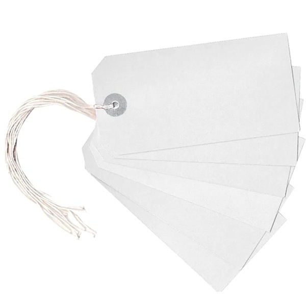 Strung Tags 120mm x 60mm White - 1000x Per Pack