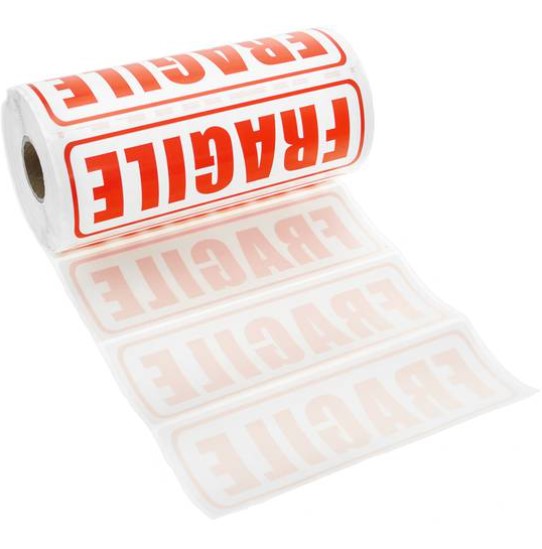 Fragile Parcel Labels - 148mm x 50mm - 500x Labels Per Roll