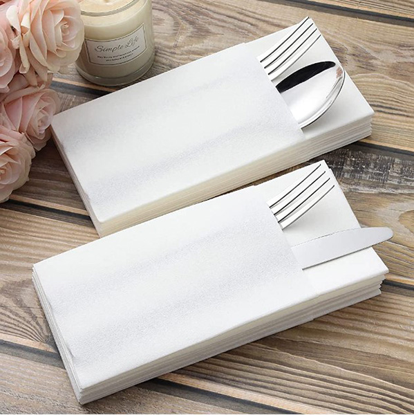 White Linen Style Airlaid Cutlery Pouch Napkin 40x40 - 25x Per Pack