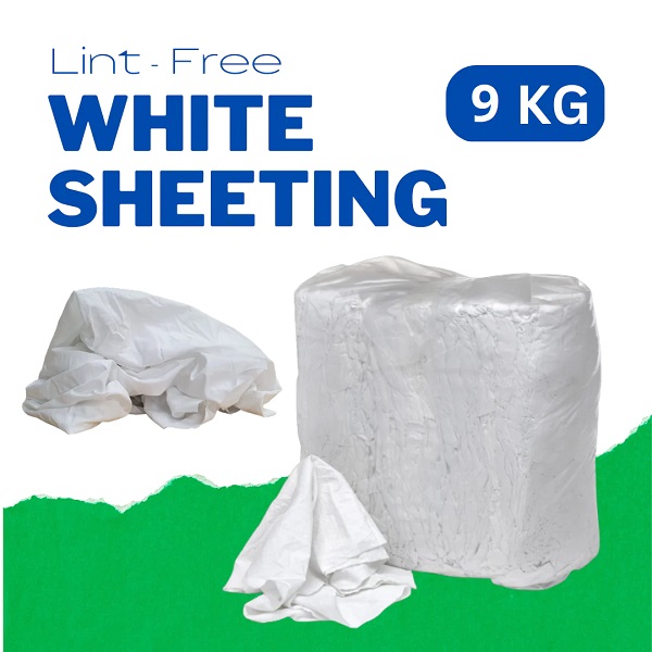 White Cotton Sheeting Wiping Rags - Grade A - 9KG Per Bale