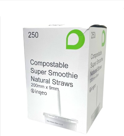 Paper Smoothie Straws White - 9mm x 200mm - 250x Per Pack