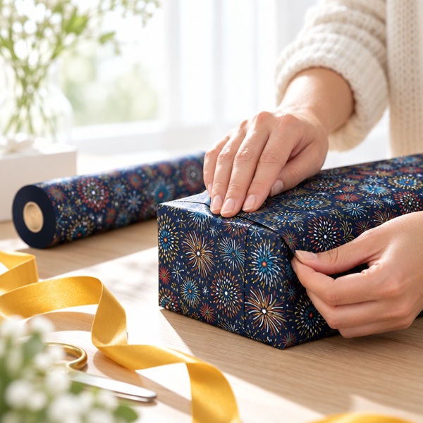 Gift Wrapping Coated Rolls - Design Fireworks - 500mm x 100m 60gsm - 1x Roll Per Pack Gift Wrapping Coated Rolls - Design Fireworks - 500mm x 100m 60gsm - 1x Roll Per Pack