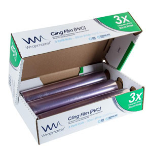 Wrapmaster 3000 - Cling Film Rolls 30cm x 300m - 3x Rolls Per Pack