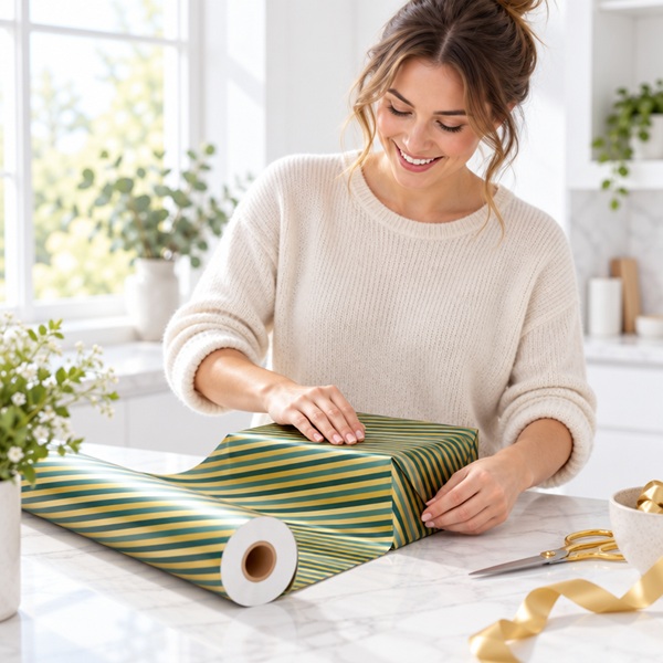 Gift Wrapping Coated Rolls - Design lines - 500mm x 100m 60gsm - 1x Roll Per Pack