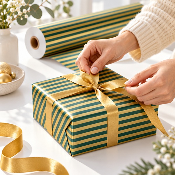 Gift Wrapping Coated Rolls - Design lines - 500mm x 100m 60gsm - 1x Roll Per Pack