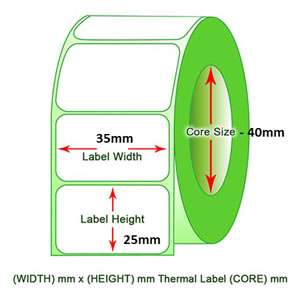 Zebra Direct Thermal Labels - 35mm x 25mm x 40mm  - 1,800 Per Roll