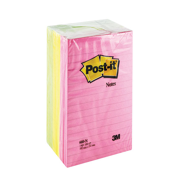 Post-It Lrg Fmt Ntes Asd 152x101 Pk6