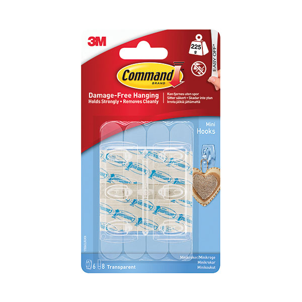 3M Command Mini Clr Hooks/Clear Stps