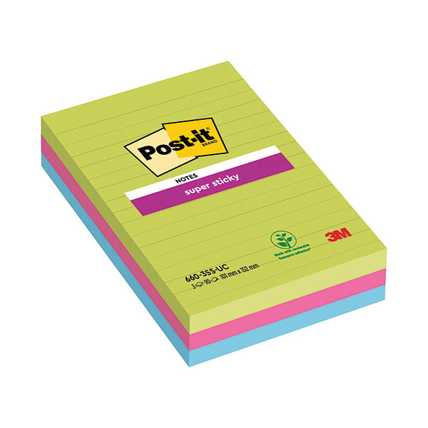 Post-it S/Sticky Ruled 101x152mm Pk3