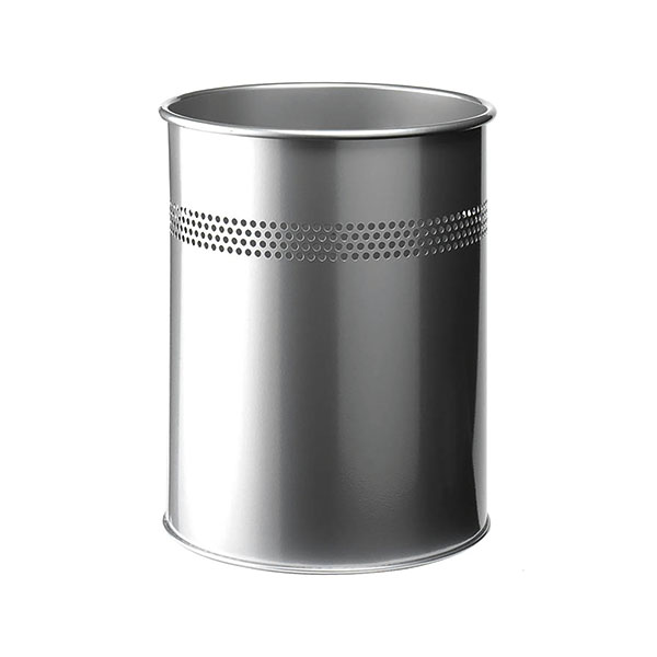 Durable Metal Waste Bin 15L Silver