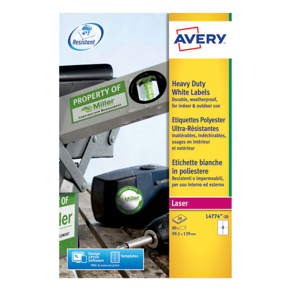 Avery Hvy Duty Lbls Wht 4L/Sh Bx 20