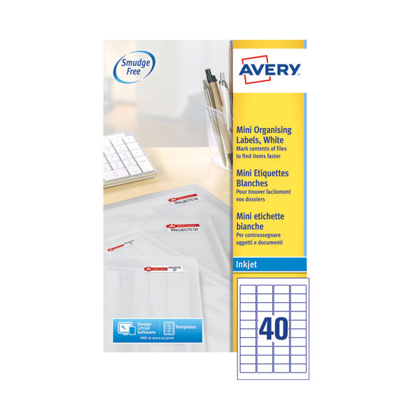 Avery Mini Lbls Wht 40L/Sh Ijet Bx25