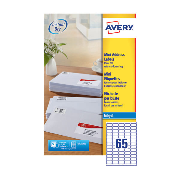 Avery Mini Lbls Wht 65L/Sh Ijet Bx25