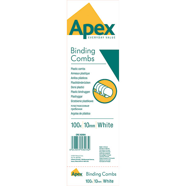 Fellowes Apex Wht Comb 10mm Pk100