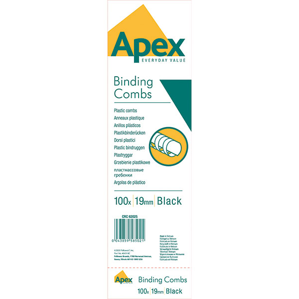 Fellowes Apex Blk Comb 19mm Pk100