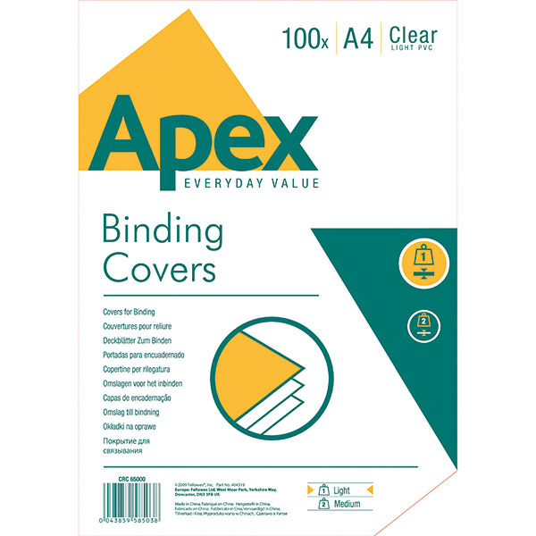 Fellowes Apex Clr PVC Cover Pk100