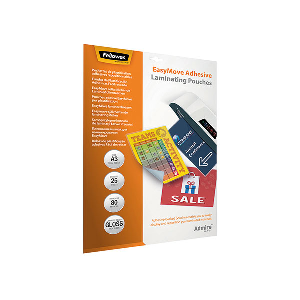 Fellowes Easymove Adh Pouch A3 Pk25