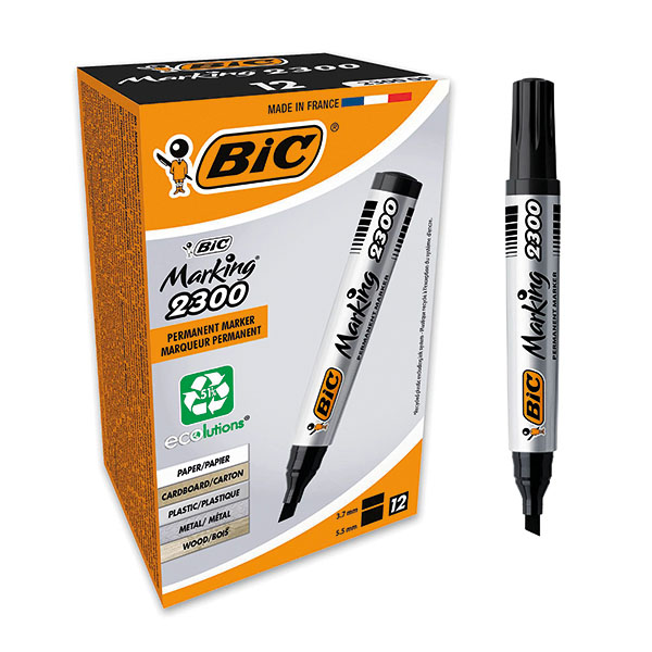 Bic 2300 Chisel Perm Marker Blk Pk12