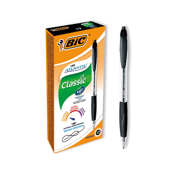 Bic Retractable Ball Pen Black Bx 12