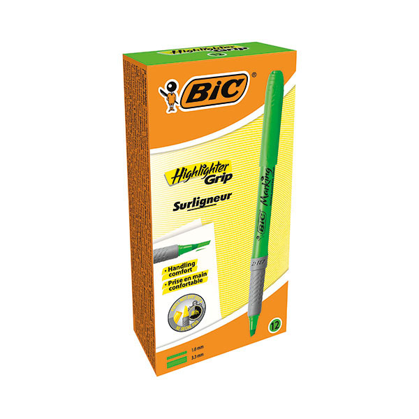 BIC Highlighter Grip Green Box of 12