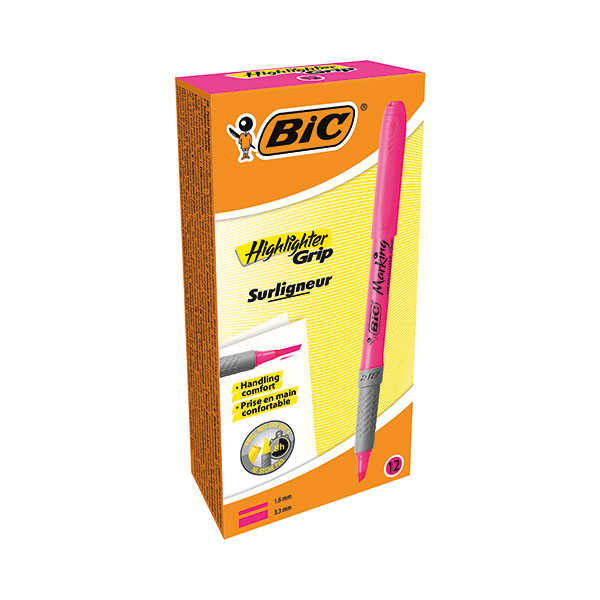 BIC Highlighter Grip Pink Box of 12