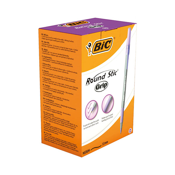 Bic Round Stic Grip Purp 920412 Pk40